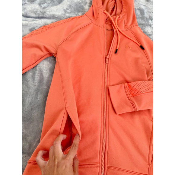 Under Armour Fitted XS Neon Coral/ Orange Mesh Full Zip Jacket Hooded - Picture 3 of 7